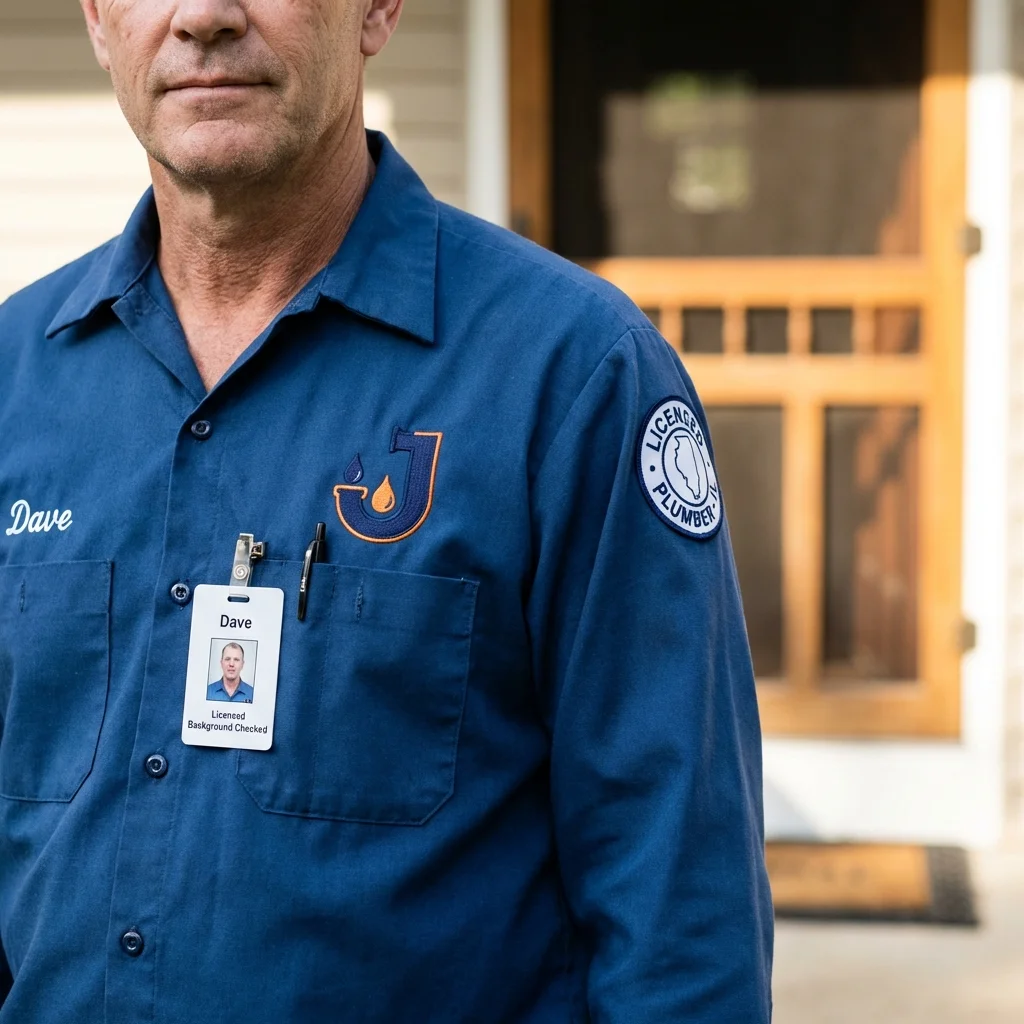 Licensed plumber showing ID badge in Placitas, NM
